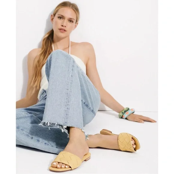 Anthropologie Silent D Ayda Woven Yellow Slide Sandals NWT Size 10 - Picture 4 of 13